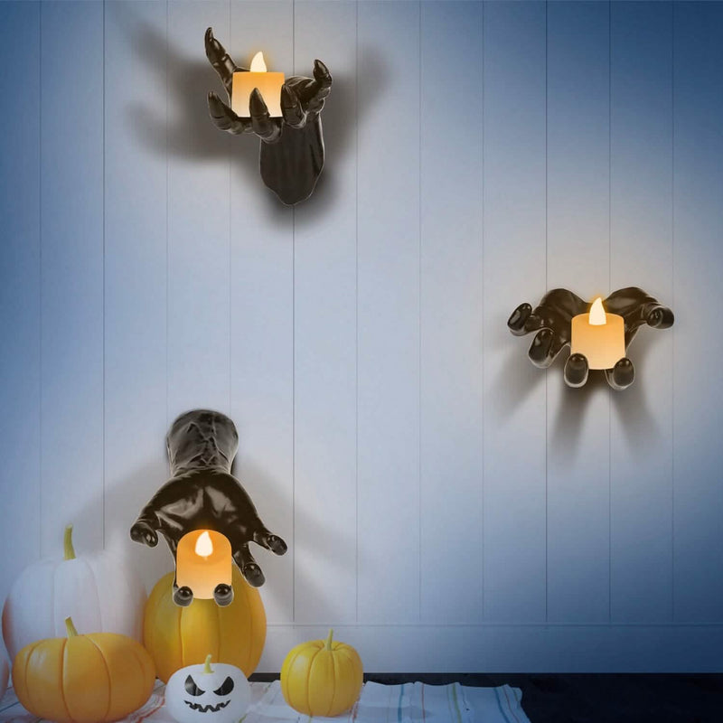3-Pieces: Creepy Reaching Hands with Lighted Candles Wall Mounted Holiday Decor & Apparel - DailySale