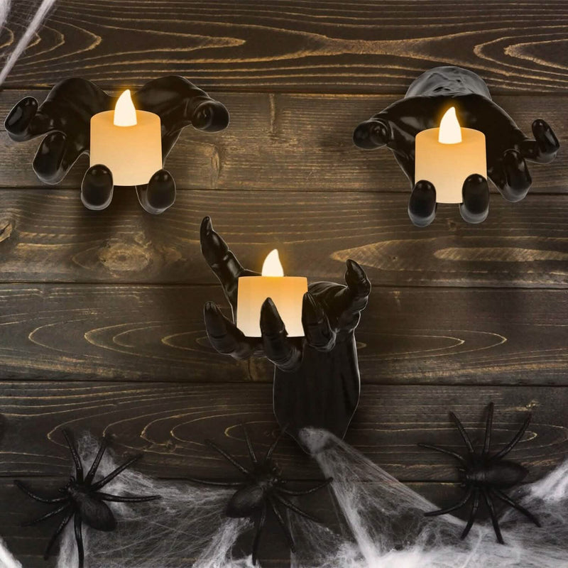 3-Pieces: Creepy Reaching Hands with Lighted Candles Wall Mounted Holiday Decor & Apparel - DailySale