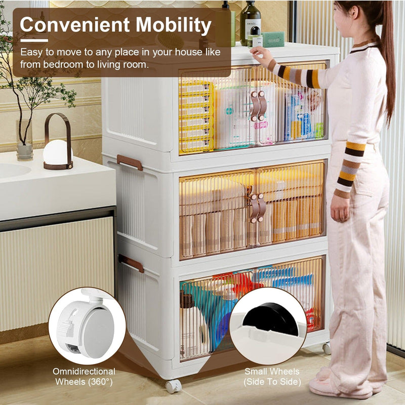 3-Pieces: Foldable Storage Bins with Lid Front Magnetic Door Collapsible Stackable Closet Organizer Kitchen Storage - DailySale