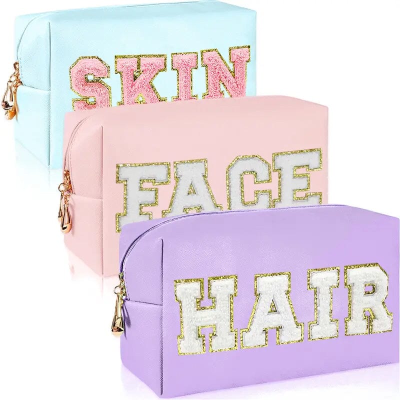 3-Pieces: PU Leather Waterproof Chenille Preppy Makeup Bag Bags & Travel - DailySale