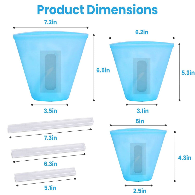 3-Pieces: Silicone Food Storage Bags Reusable Leakproof Food Container Set with 3 Seals Kitchen Storage - DailySale
