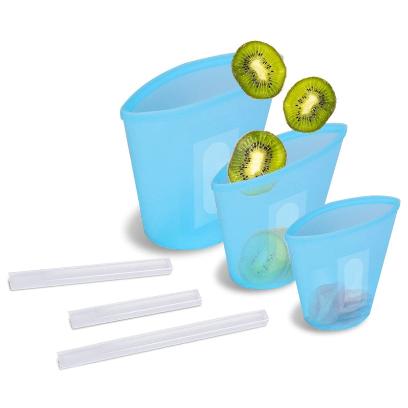 3-Pieces: Silicone Food Storage Bags Reusable Leakproof Food Container Set with 3 Seals