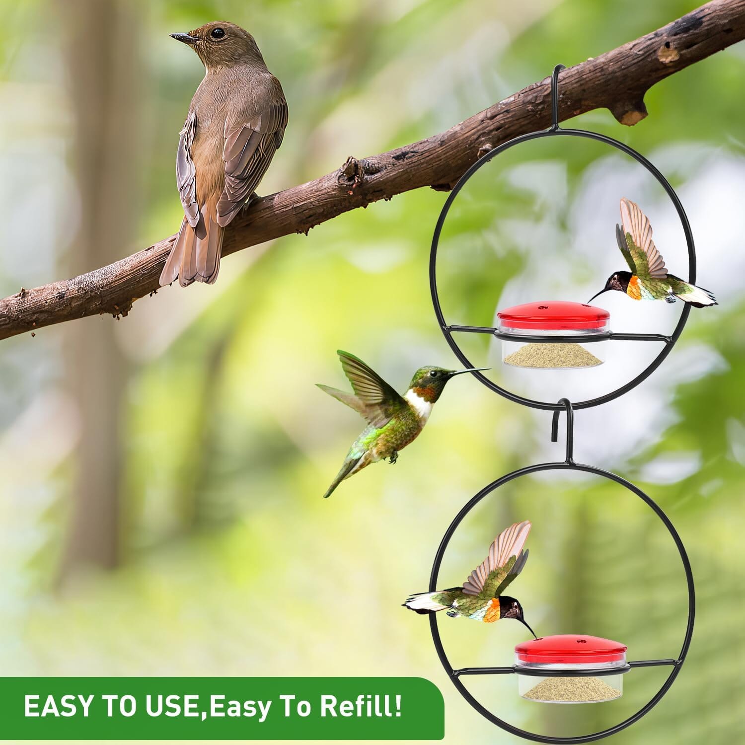 3-Pieces: Stackable Hanging Humming Bird Feeder with Metal Frame & Red Plastic Bowl Pet Supplies - DailySale