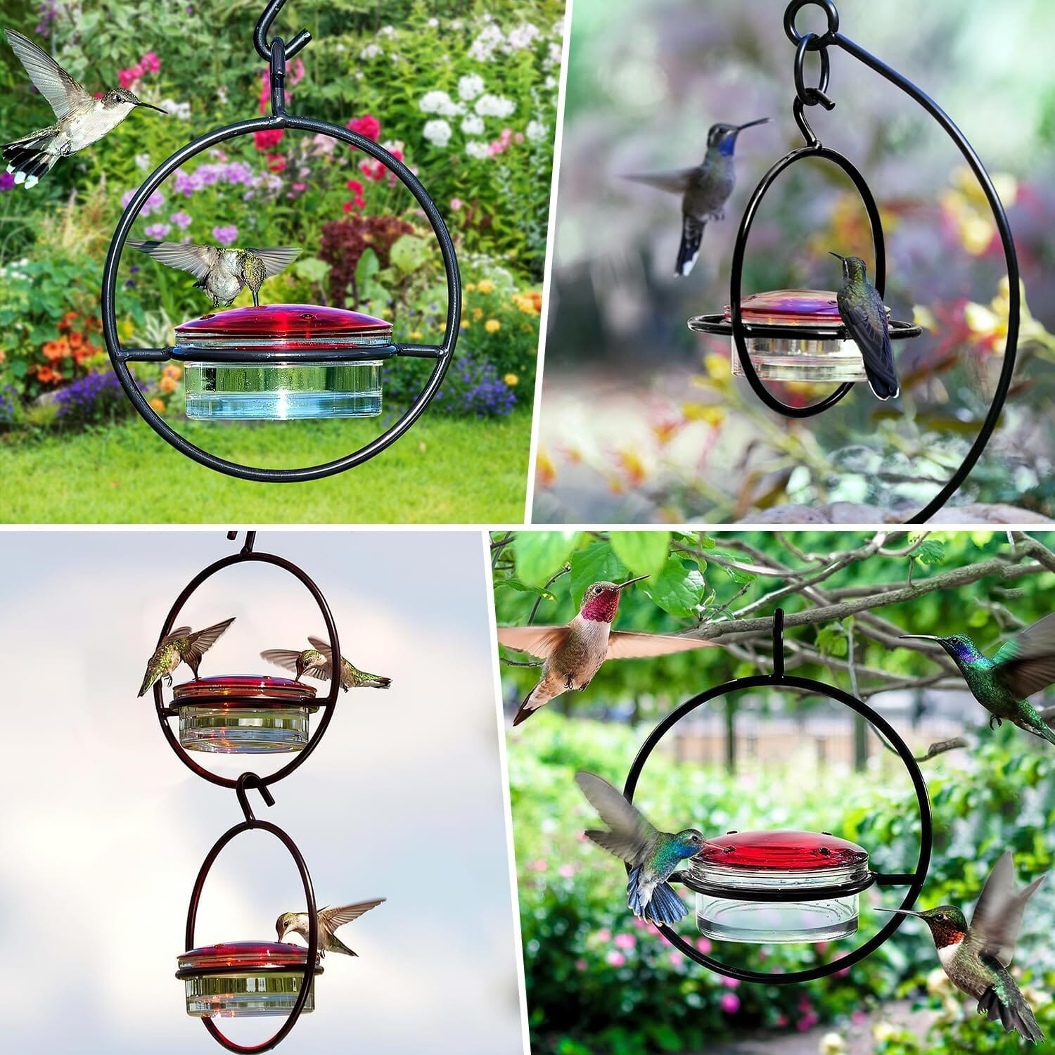 3-Pieces: Stackable Hanging Humming Bird Feeder with Metal Frame & Red Plastic Bowl Pet Supplies - DailySale