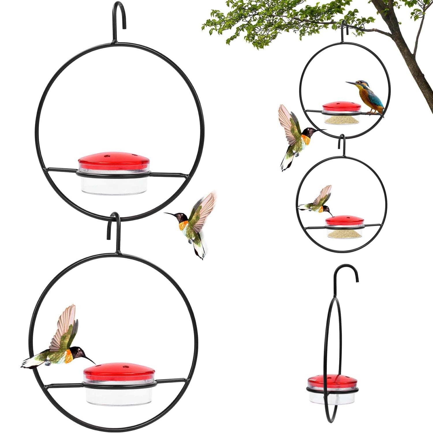 3-Pieces: Stackable Hanging Humming Bird Feeder with Metal Frame & Red Plastic Bowl Pet Supplies - DailySale