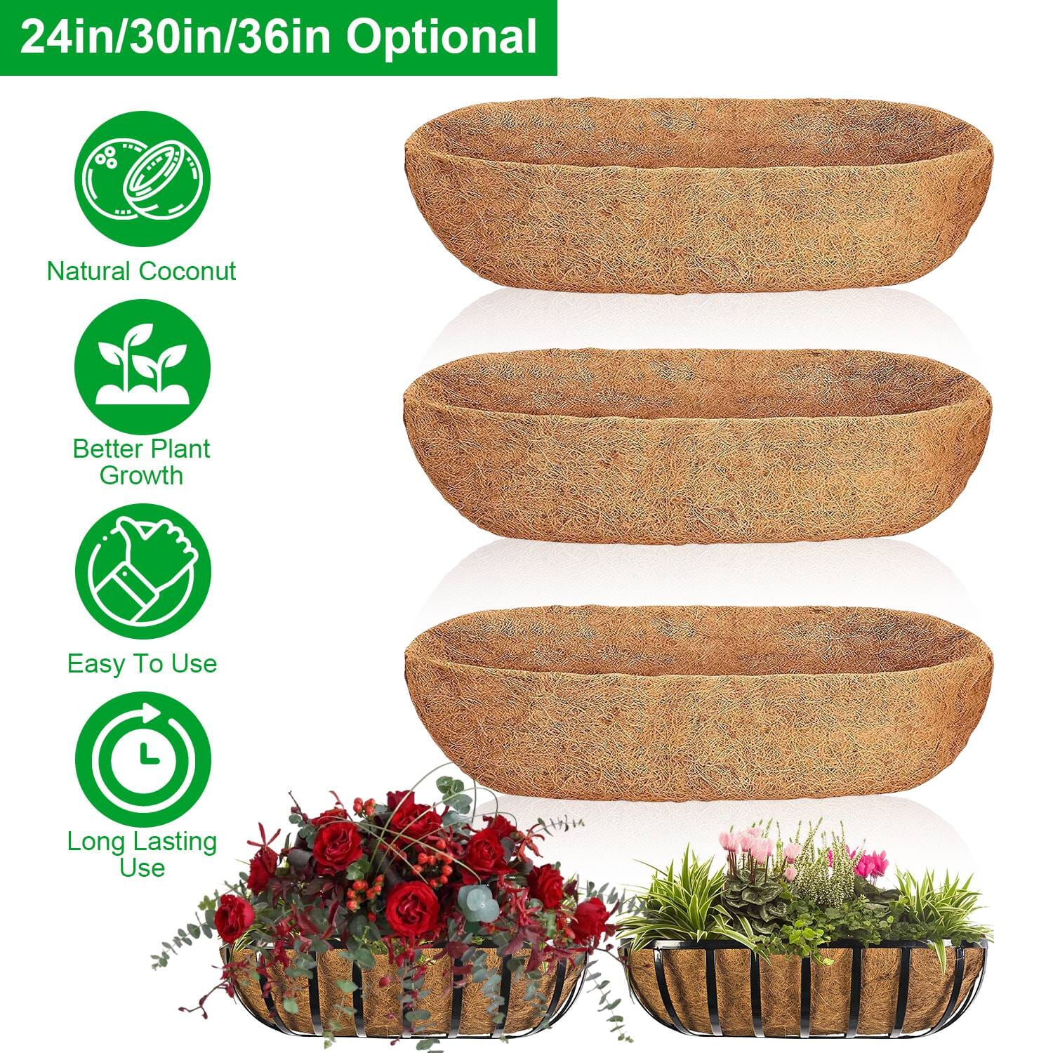 3-Pieces: Trough Coco Basket Half Moon Planter Replacement Garden & Patio - DailySale