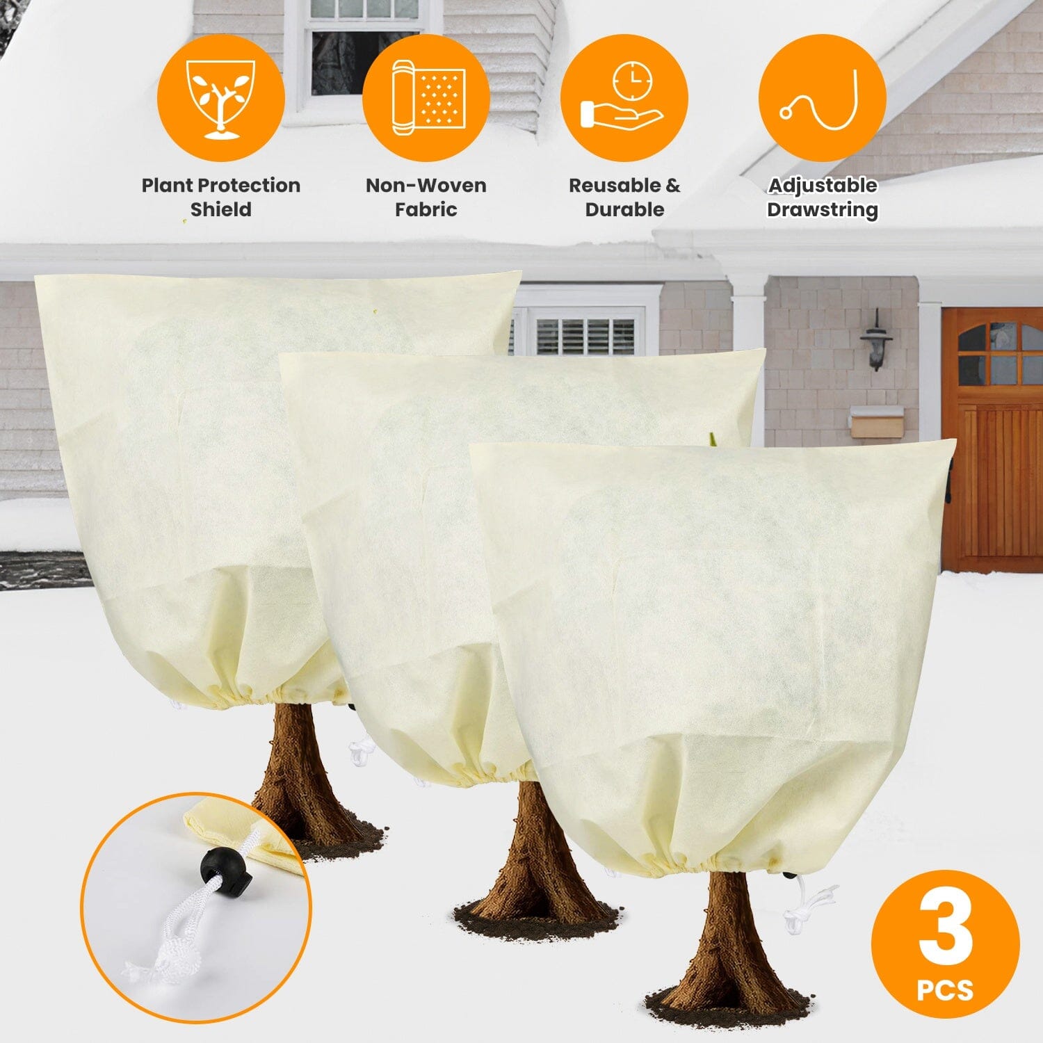 3-Pieces: Winter Plant Cover Bags with Drawstring Garden & Patio - DailySale