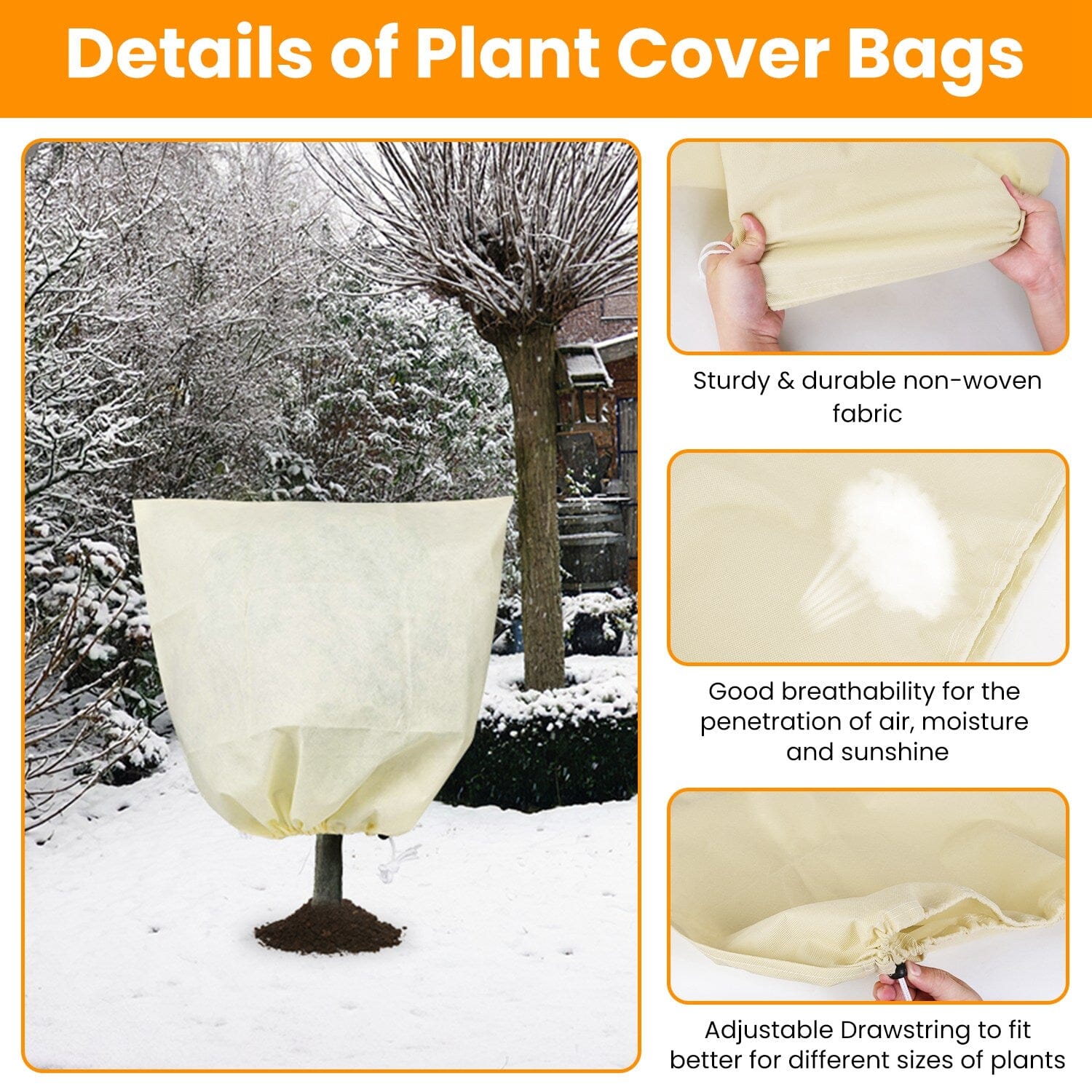 3-Pieces: Winter Plant Cover Bags with Drawstring Garden & Patio - DailySale