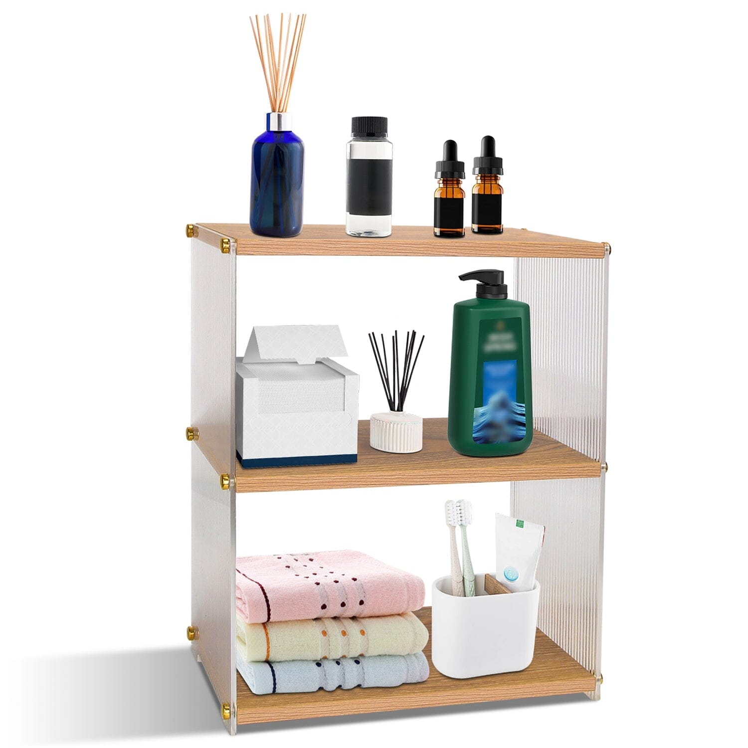 3-Tier: Acrylic Countertop Organizer Bathroom Wood Counter Storage Closet & Storage Brown - DailySale