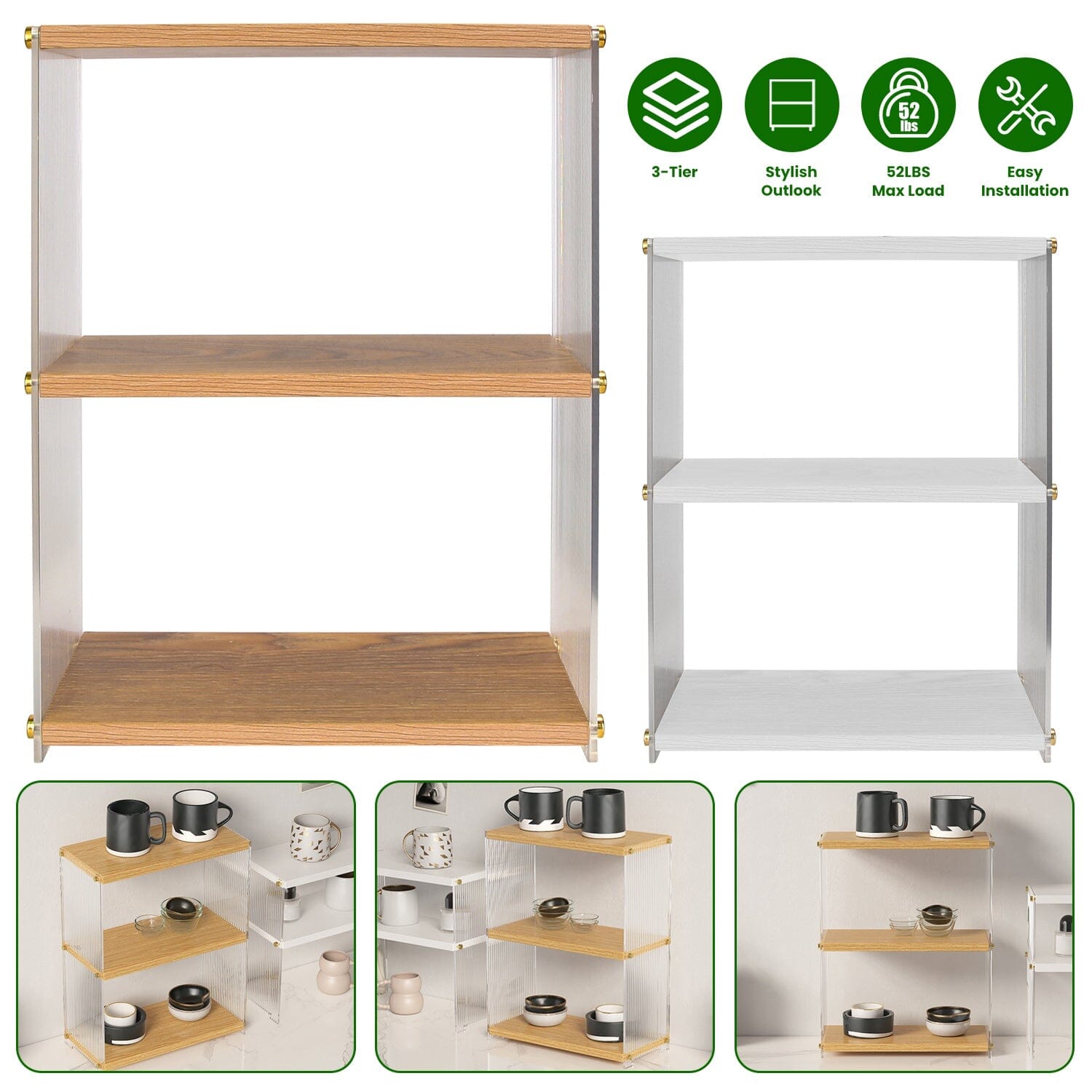 3-Tier: Acrylic Countertop Organizer Bathroom Wood Counter Storage Closet & Storage - DailySale