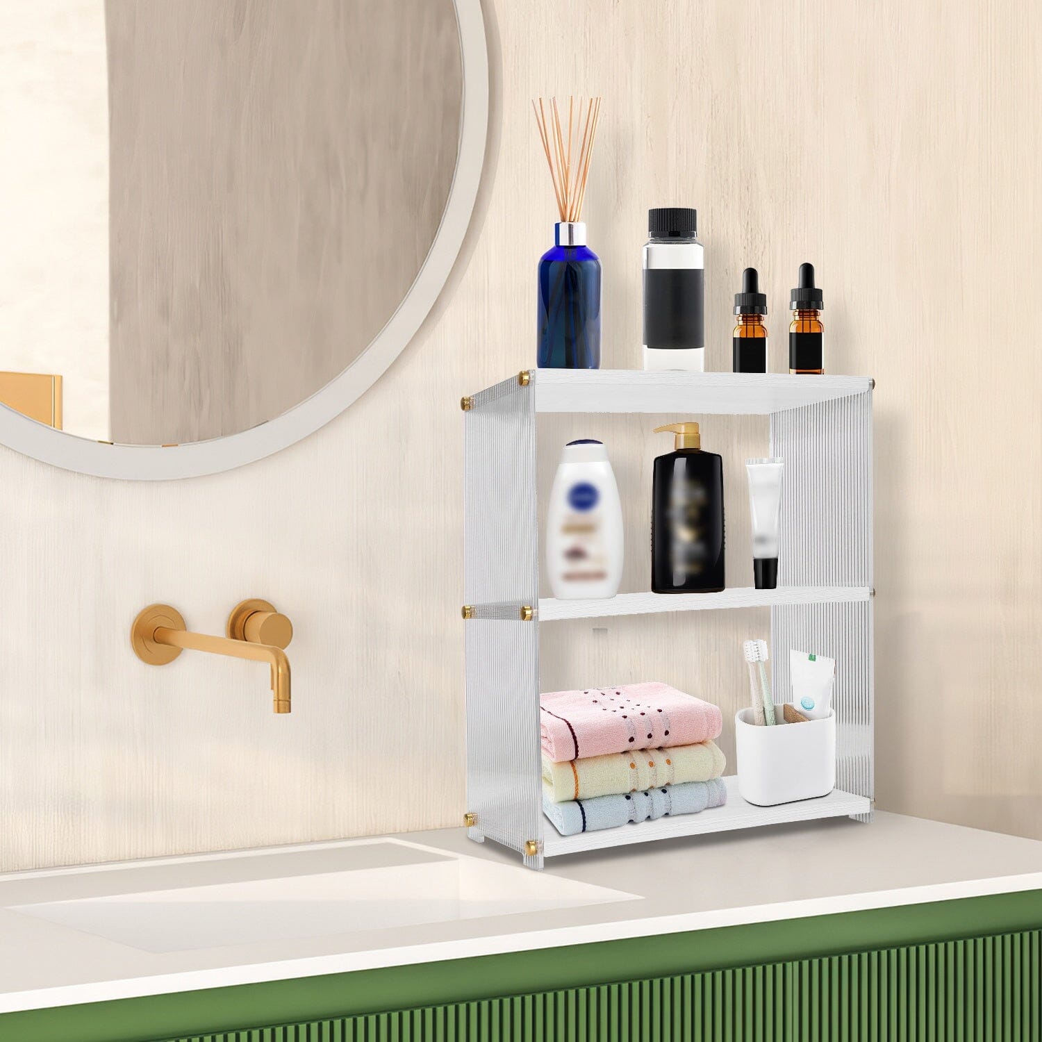 3-Tier: Acrylic Countertop Organizer Bathroom Wood Counter Storage Closet & Storage - DailySale