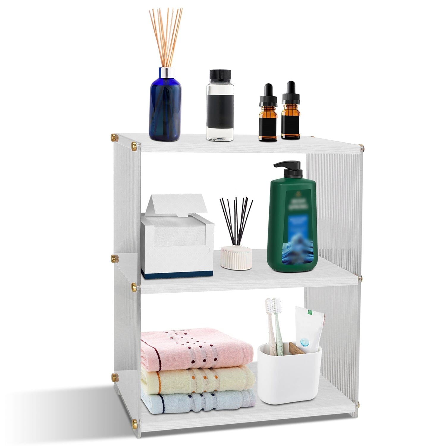 3-Tier: Acrylic Countertop Organizer Bathroom Wood Counter Storage Closet & Storage White - DailySale