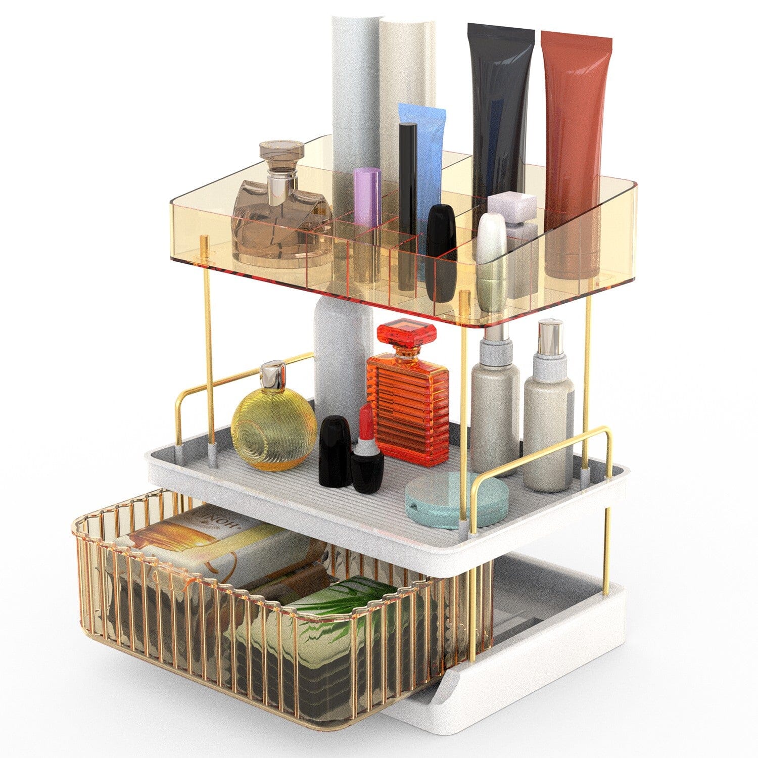 3-Tier Make Up Organizer Beauty & Personal Care Champagne - DailySale