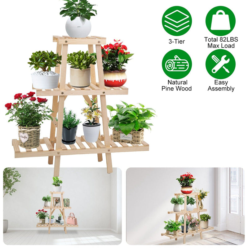 3-Tier Potted Flower Shelf Multi-tier Flower Pot Rack Holder Triangle Ladder Garden & Patio - DailySale