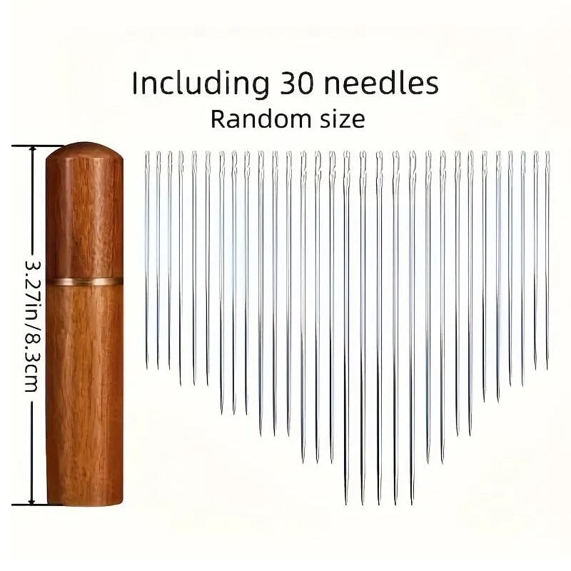 30-Pieces: Self-Threading Random Sizes Needles with Wooden Storage Tube Arts & Crafts - DailySale