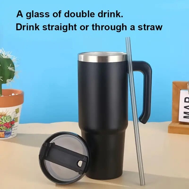 30.5 Oz 304 Stainless Steel Double Vacuum Portable Travel Cup with Handle and Straw Sports & Outdoors - DailySale