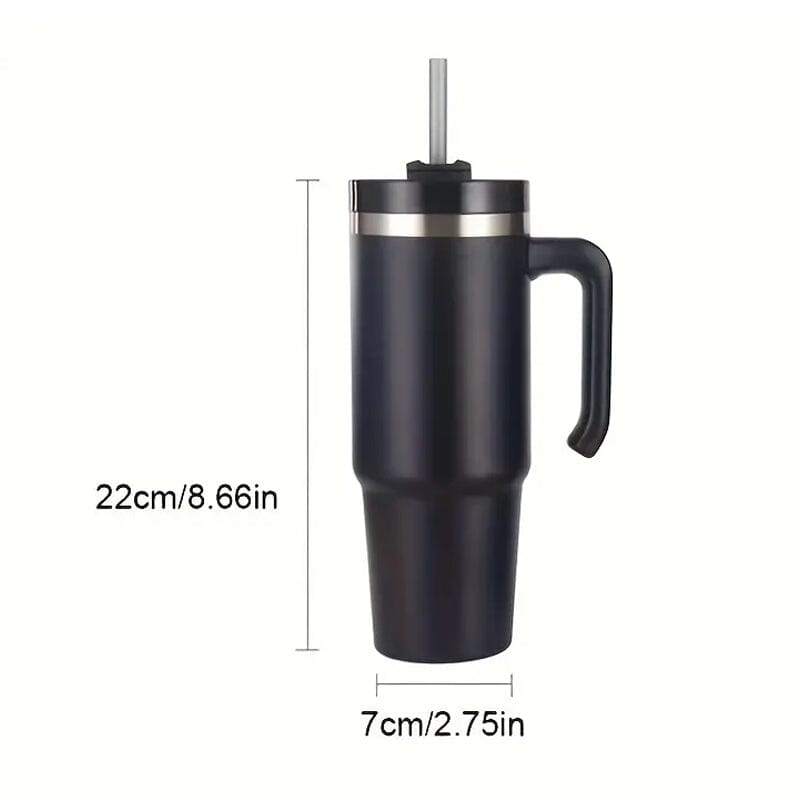 30.5 Oz 304 Stainless Steel Double Vacuum Portable Travel Cup with Handle and Straw Sports & Outdoors - DailySale