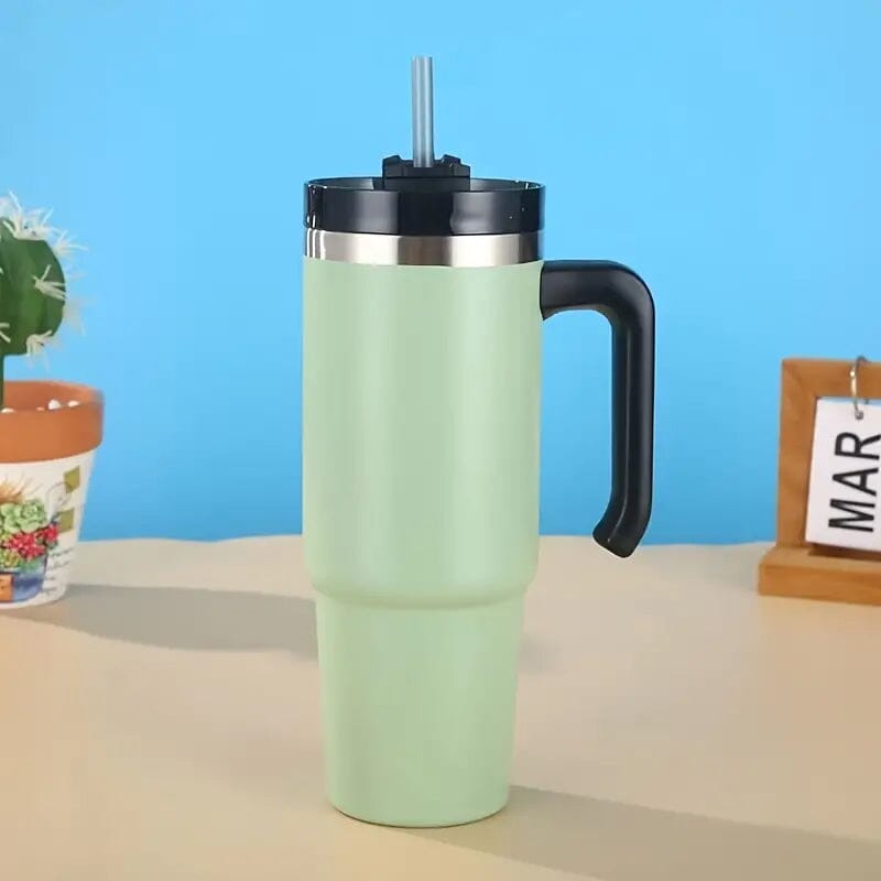 30.5 Oz 304 Stainless Steel Double Vacuum Portable Travel Cup with Handle and Straw Sports & Outdoors Green - DailySale