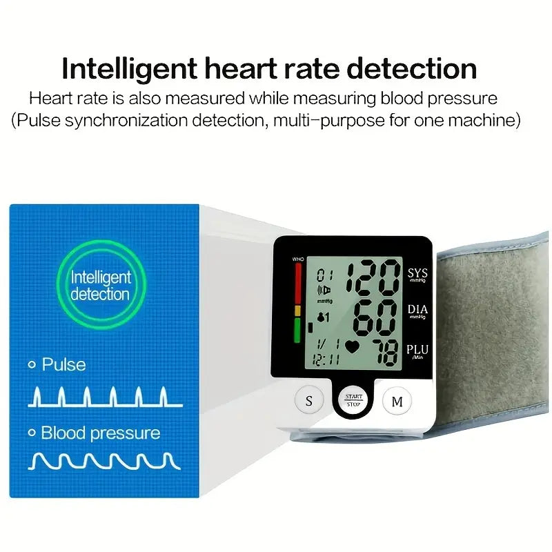 Digital Wrist Blood Pressure Monitor for Adults - Voice-Activated, Heart Rate & Adjustable Cuff