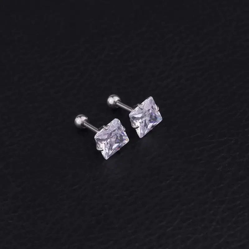 316 Stainless Steel Square Stud Earrings with Cubic Zirconia Accents Earrings - DailySale