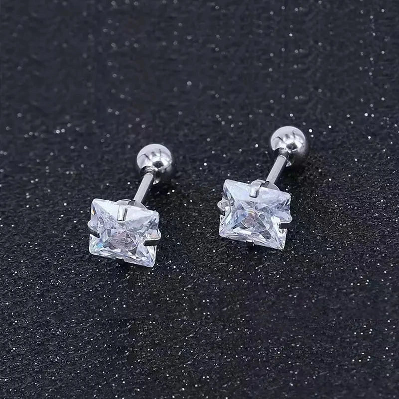 316 Stainless Steel Square Stud Earrings with Cubic Zirconia Accents Earrings - DailySale