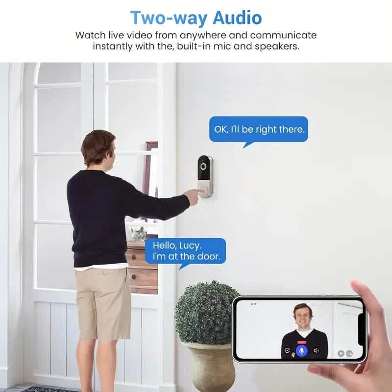 1080P HD Smart Doorbell Camera with AI Detection & Night Vision