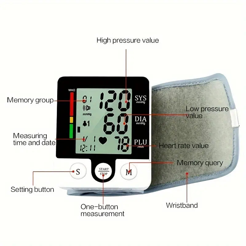 Digital Wrist Blood Pressure Monitor for Adults - Voice-Activated, Heart Rate & Adjustable Cuff