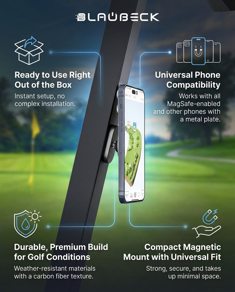 Alloy Magnetic Golf Cart Phone Holder for MagSafe & Android | BLAUBECK Golf Gifts