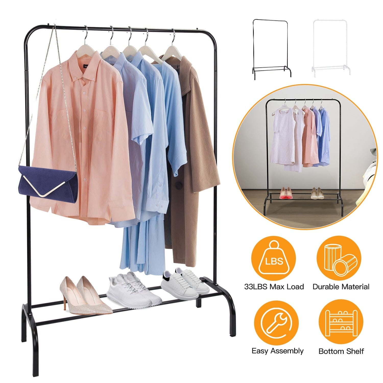 33Lbs Loading Garment Racks Freestanding with Bottom Shelf Closet & Storage - DailySale