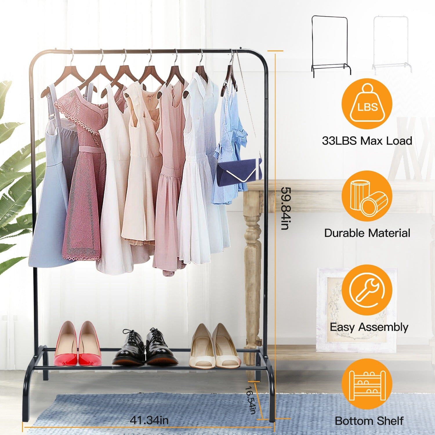 33Lbs Loading Garment Racks Freestanding with Bottom Shelf Closet & Storage - DailySale