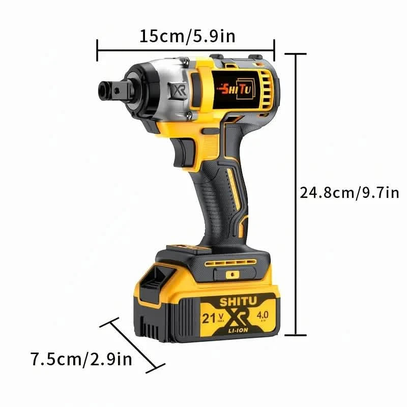 21V Cordless Brushless Impact Wrench Drill Kit – Lithium Drill + Battery x1, 4000mAh Battery, Toolbox & Accessories