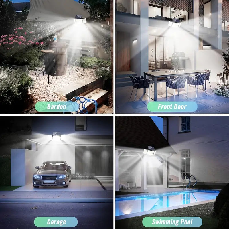 348 LED Motion Sensor Lights With Remote Control, 3 Head Security Lights, Solar Flood Wall Lights With 3 Modes Outdoor Lighting - DailySale