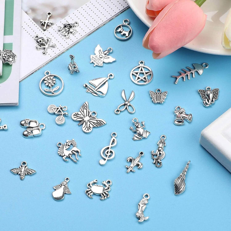 350-Pieces: Silver Charms for Jewelry Making Wholesale Bulk Tibetan Silver Charm Pendants for DIY Necklace Bracelet Earring Craft Supplies Arts & Crafts - DailySale