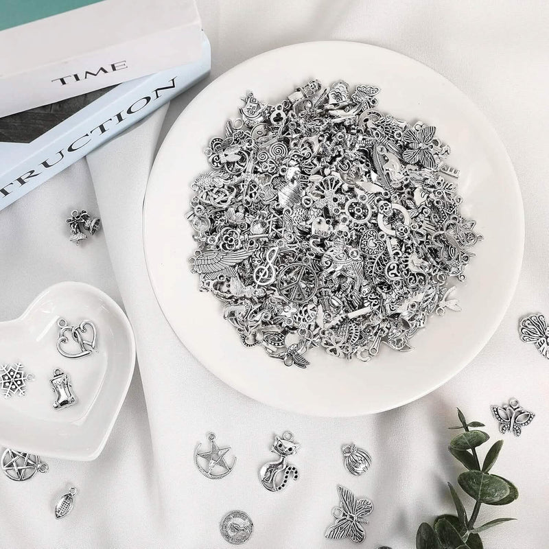 350-Pieces: Silver Charms for Jewelry Making Wholesale Bulk Tibetan Silver Charm Pendants for DIY Necklace Bracelet Earring Craft Supplies Arts & Crafts - DailySale