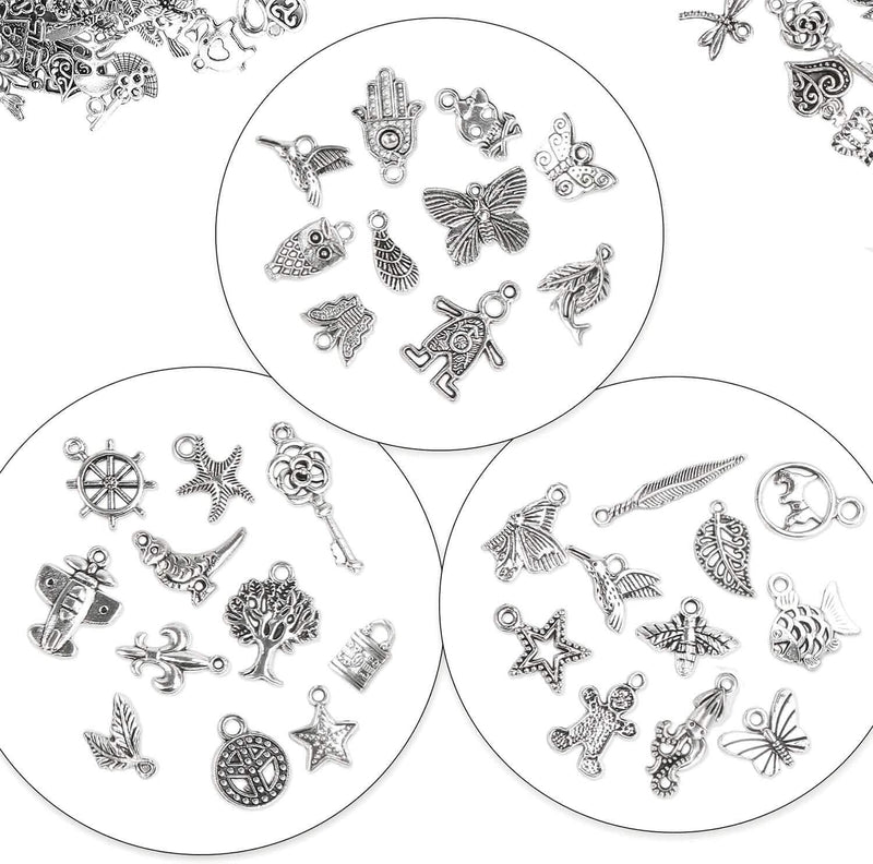 350-Pieces: Silver Charms for Jewelry Making Wholesale Bulk Tibetan Silver Charm Pendants for DIY Necklace Bracelet Earring Craft Supplies Arts & Crafts - DailySale