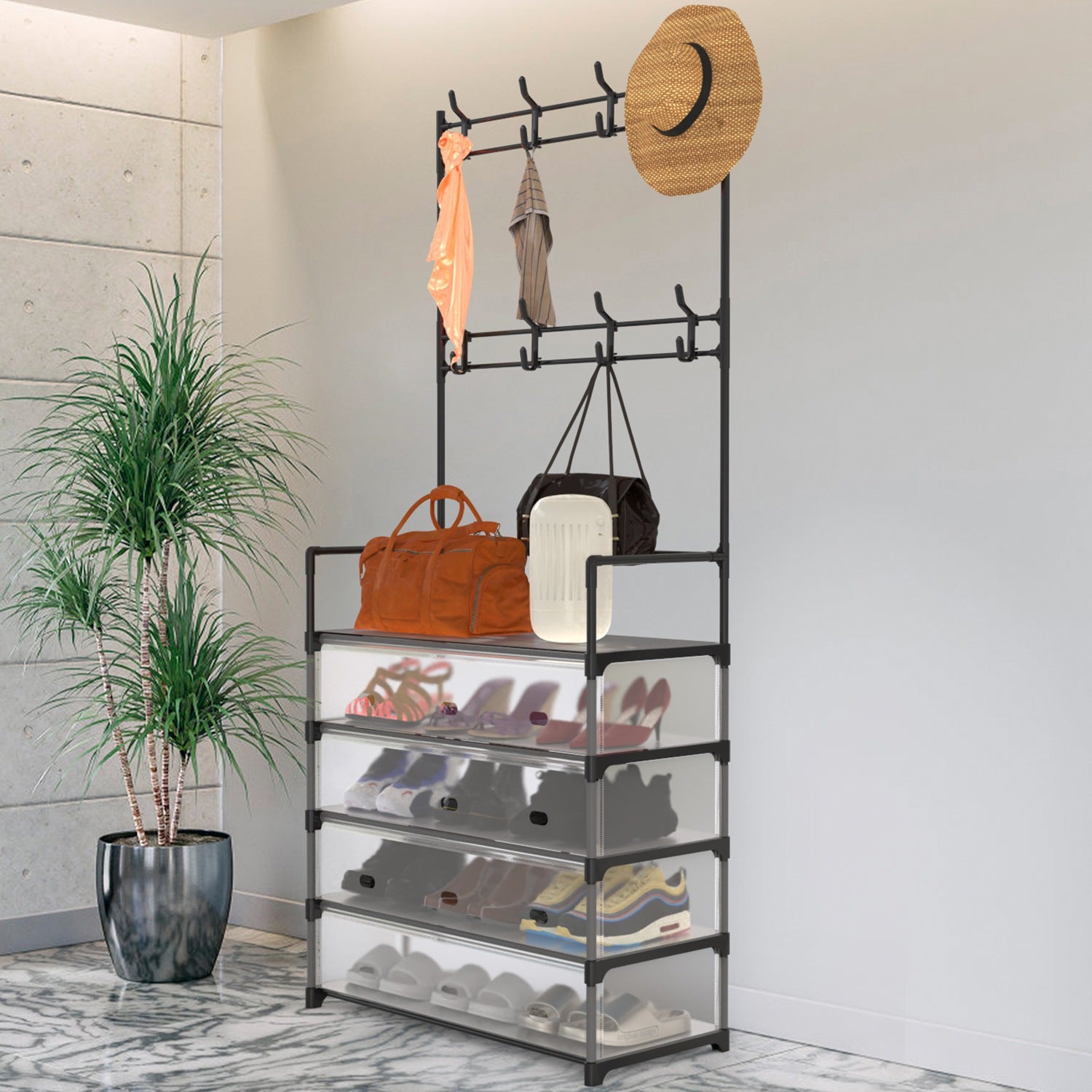 5-Tier Dustproof Entryway Hall Tree Coat and Shoe Rack