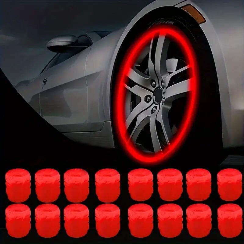 36-Pieces: Glow-in-the-Dark Car Tire Valve Cap Set Automotive Red - DailySale