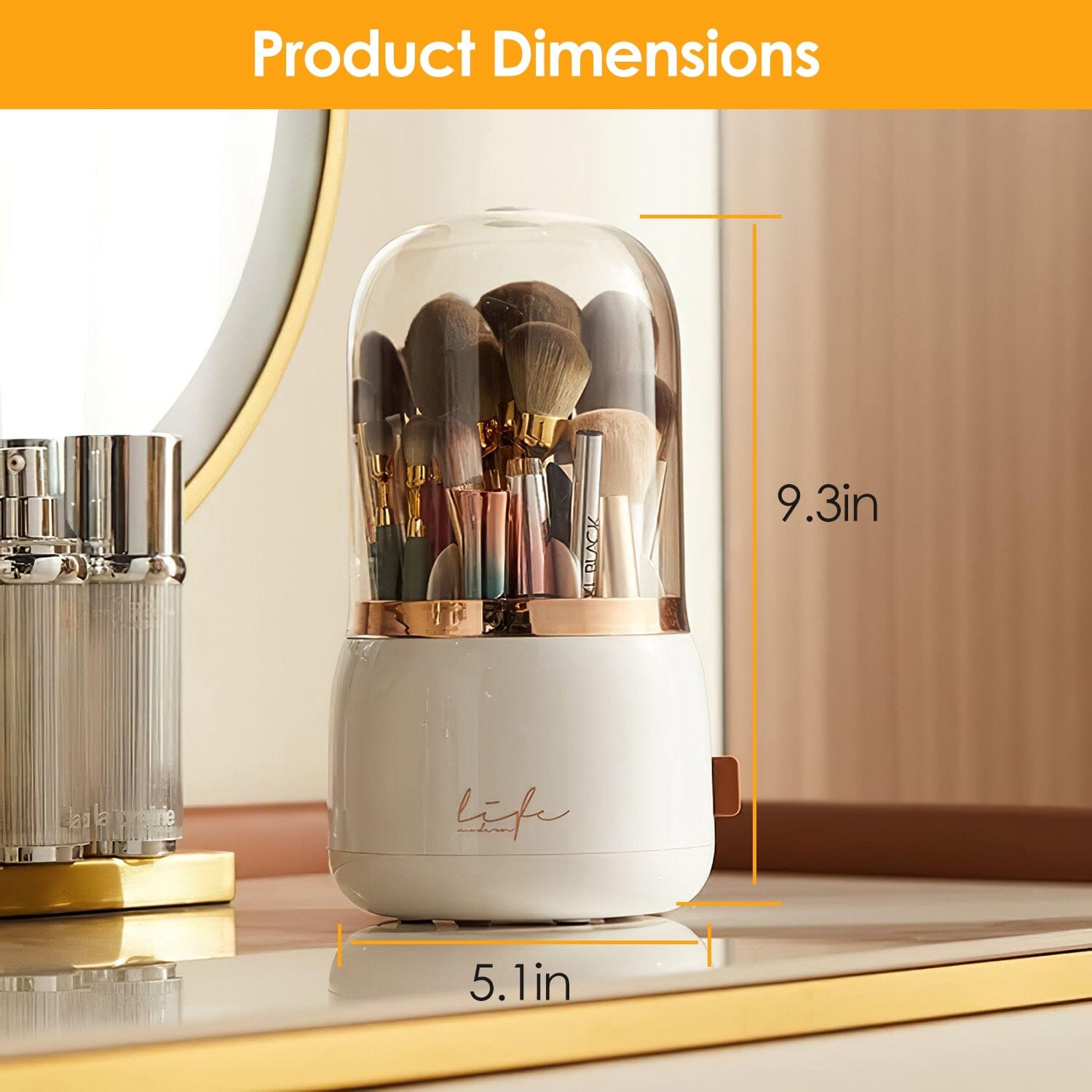 360° Rotating Makeup Brush Holder with Lid Makeup Organizer Beauty & Personal Care - DailySale