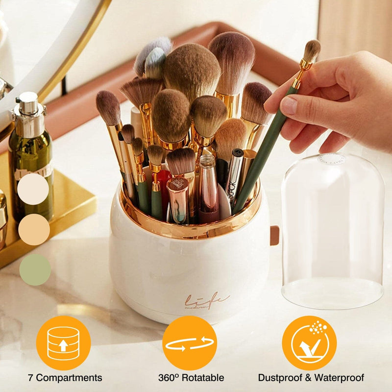 360° Rotating Makeup Brush Holder with Lid Makeup Organizer Beauty & Personal Care - DailySale