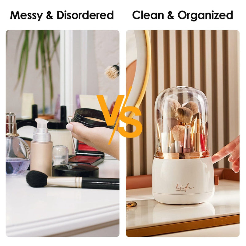 360° Rotating Makeup Brush Holder with Lid Makeup Organizer Beauty & Personal Care - DailySale