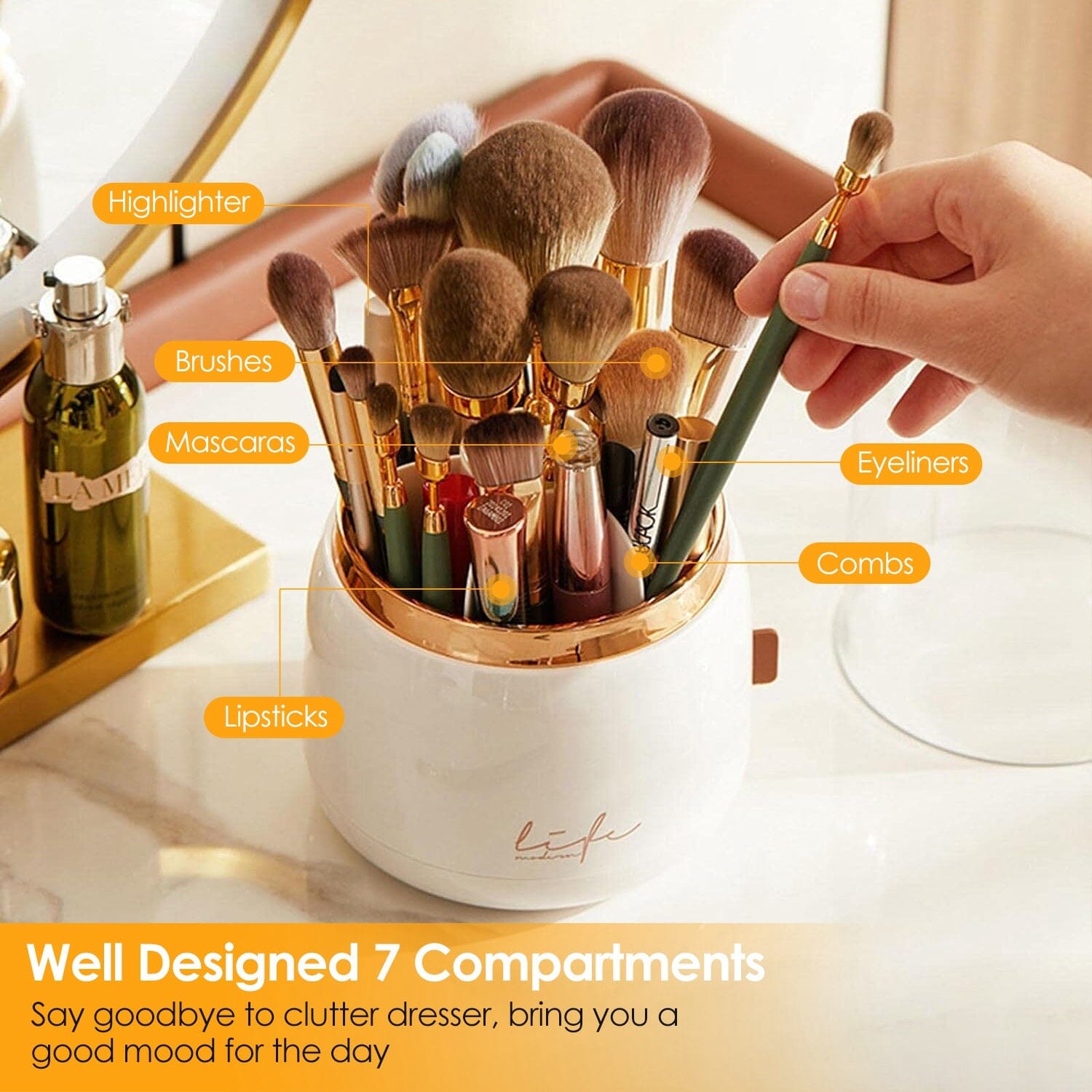 360° Rotating Makeup Brush Holder with Lid Makeup Organizer Beauty & Personal Care - DailySale