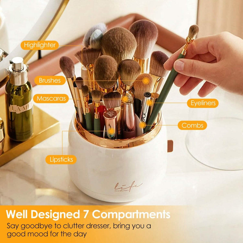 360° Rotating Makeup Brush Holder with Lid Makeup Organizer Beauty & Personal Care - DailySale