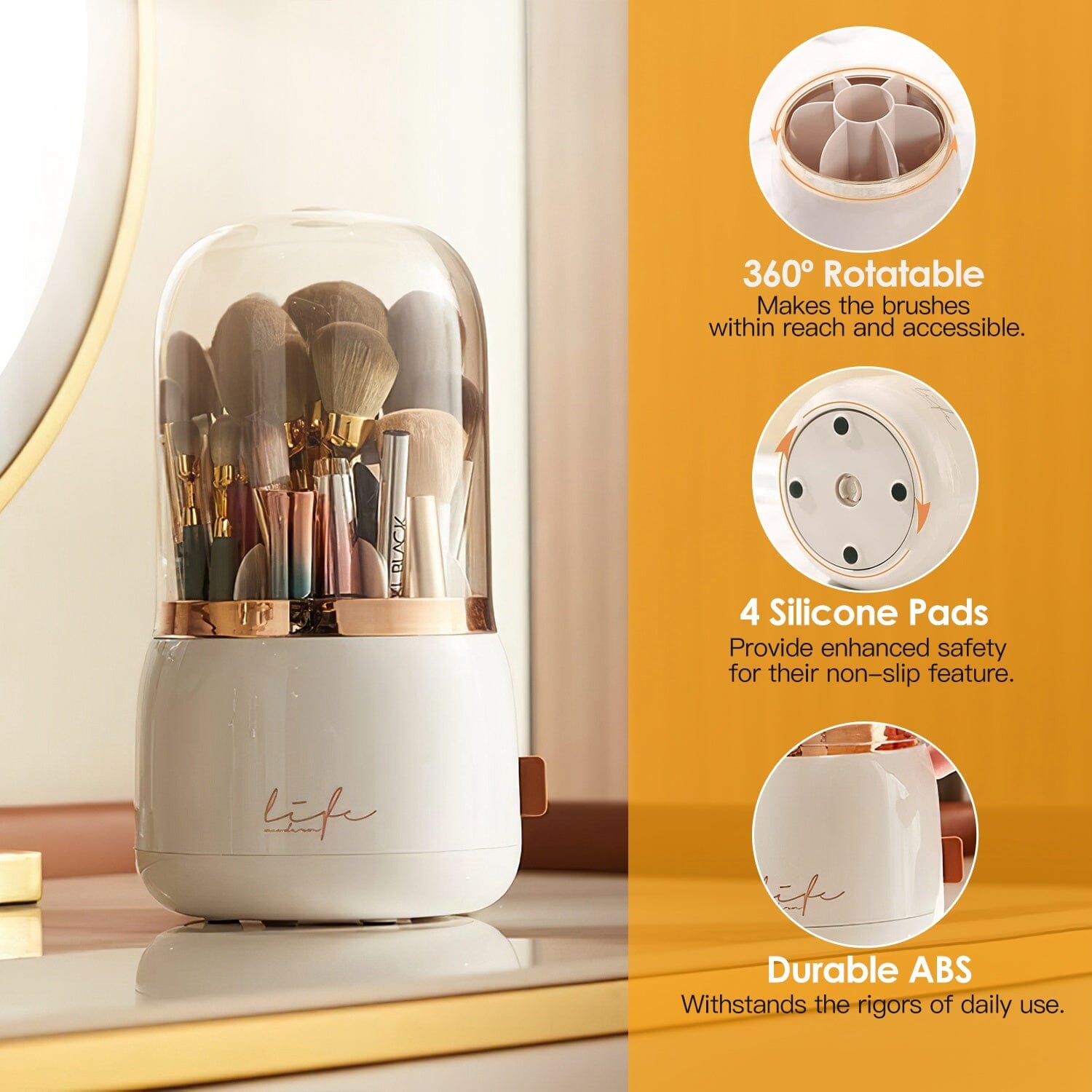 360° Rotating Makeup Brush Holder with Lid Makeup Organizer Beauty & Personal Care - DailySale