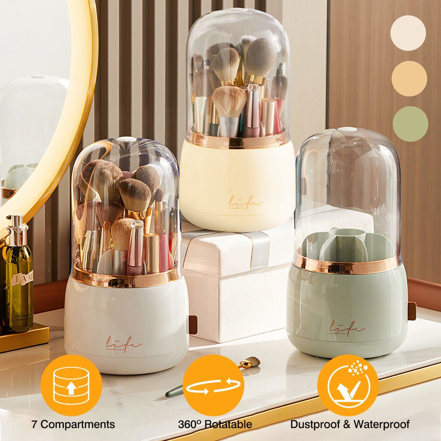 360° Rotating Makeup Brush Holder with Lid Makeup Organizer Beauty & Personal Care - DailySale