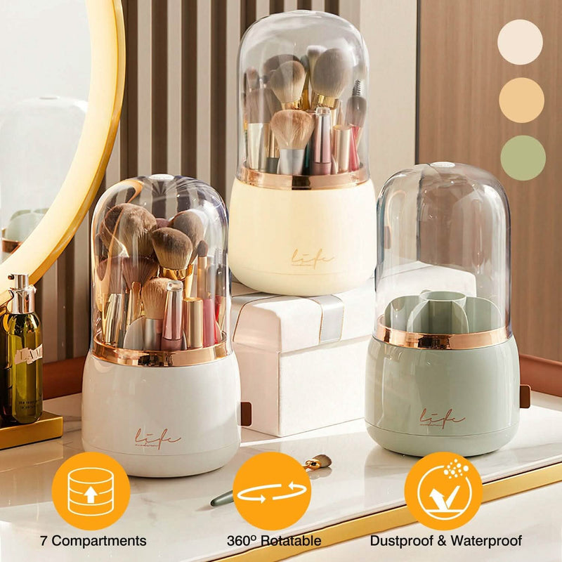 360° Rotating Makeup Brush Holder with Lid Makeup Organizer Beauty & Personal Care - DailySale