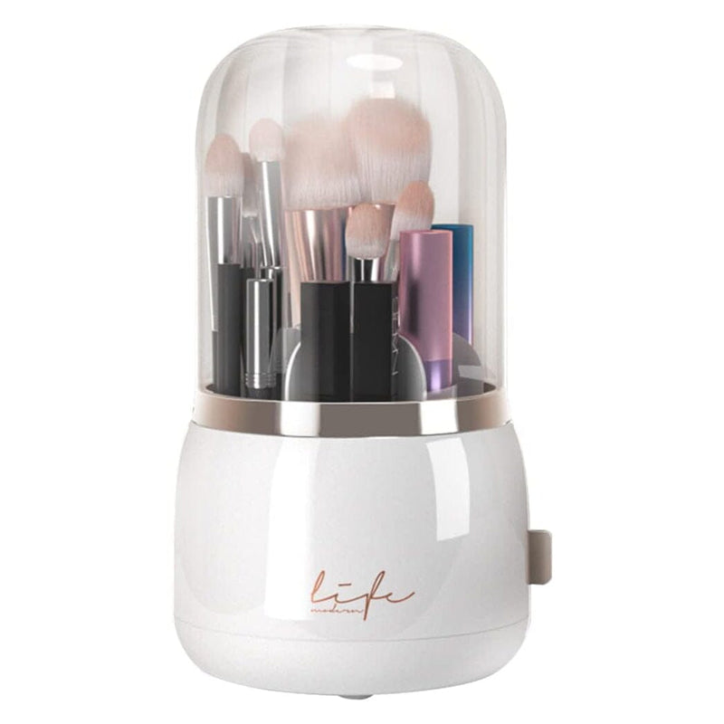 360° Rotating Makeup Brush Holder with Lid Makeup Organizer Beauty & Personal Care White - DailySale