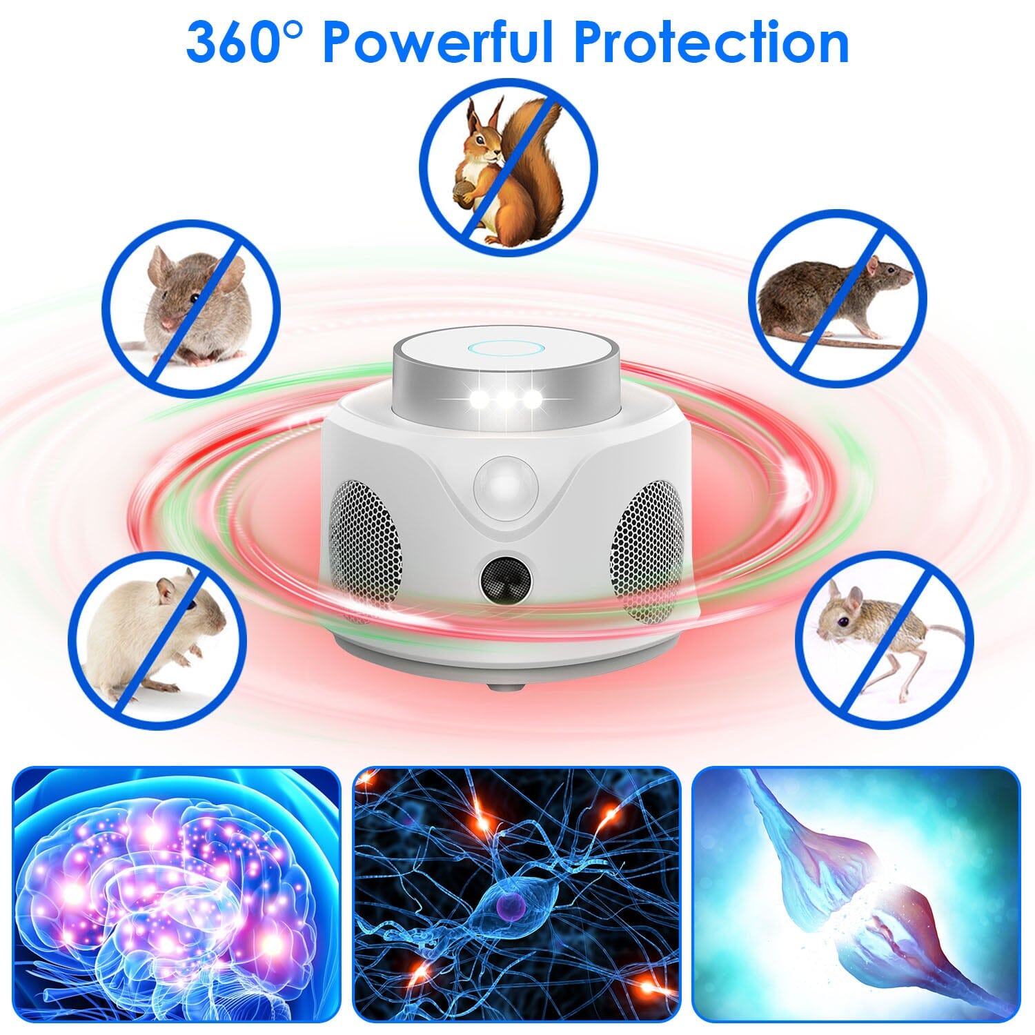 360° Ultrasonic Mice Repellent Indoor with 3 Modes 9 Strobe Lights Pest Control - DailySale