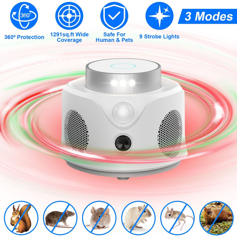 360° Ultrasonic Mice Repellent Indoor with 3 Modes 9 Strobe Lights Pest Control - DailySale