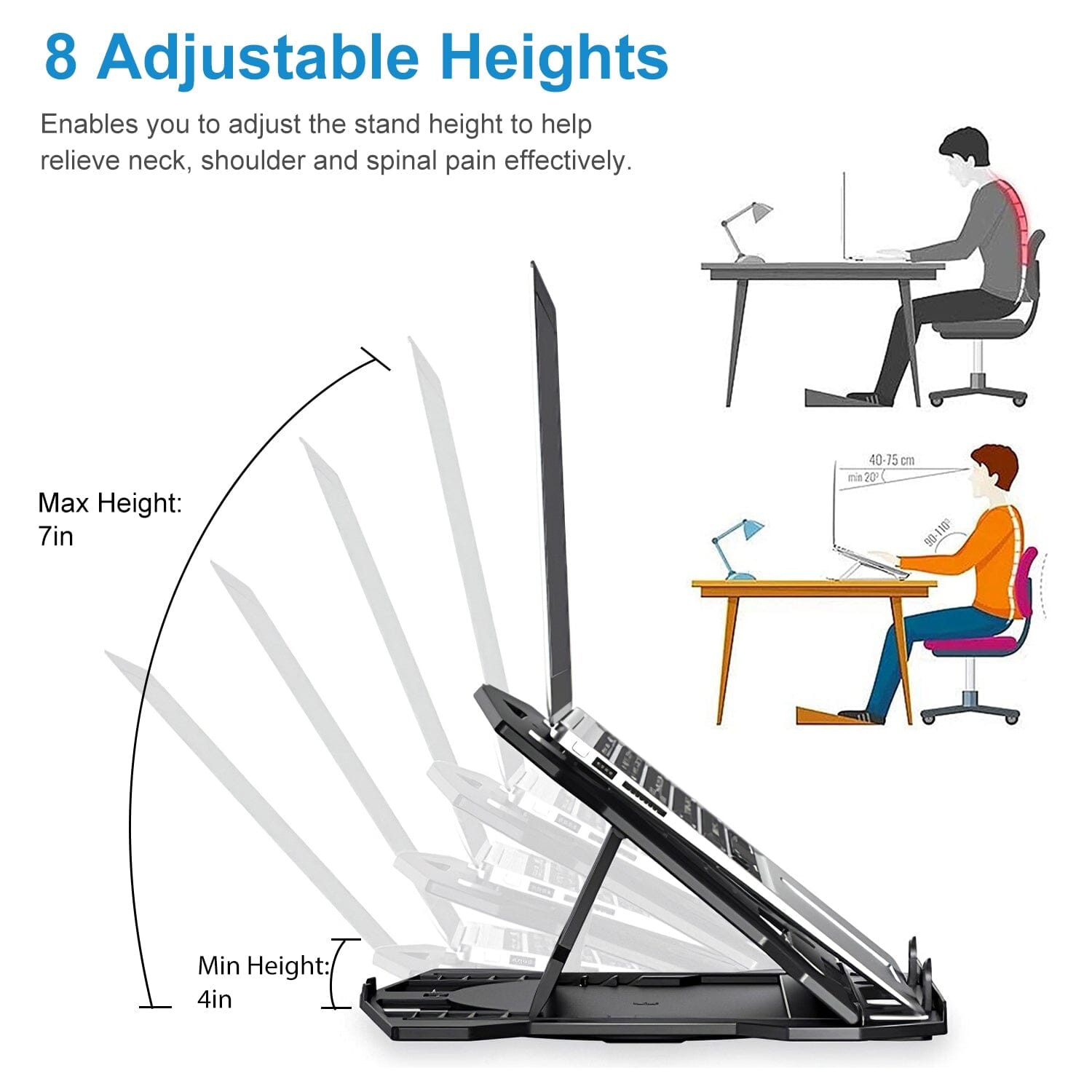 360º Rotating Laptop Riser Stand with Phone Stand 8 Level Adjustable Height Computer Accessories - DailySale