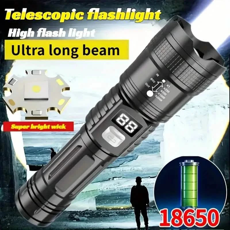 Ultra-Bright Tactical LED Flashlight – 3 Modes, USB Rechargeable, 600 Lumen, Outdoor, Hiking & Camping
